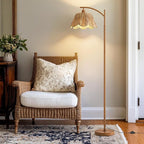 Oneach Boho Floor Lamp for Living Room with Remote & Dimmable Bulb, Farmhouse Floor Lamps with 3 Color Temperatures, Rattan Floor Lamp for Bedroom, Walnut