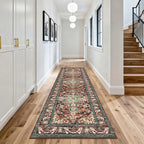 U'Artlines 3' x 10' Boho Hallway Runner Rug, Rust Non Slip Washable Vintage Farmhouse Accent Rug Carpet for Kitchen Entryway Laundry and Living Room (Rust＆Teal)