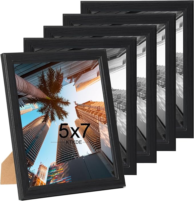 KTKDE 5x7 Picture Frame Set of 5, Wooden frames Black, Vertical & Horizontal Wall Hanging for Wall or Tapletop Display,Studio Gallery Photo Frame for Photos, Posters & Art Prints