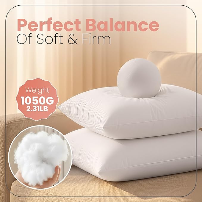 Utopia Bedding 26x26 Pillow Inserts, Set of 2, White – Indoor Decorative Throw Pillows for Bed, Sofa & Couch – Soft, Supportive & Fluffy Cushion Inserts