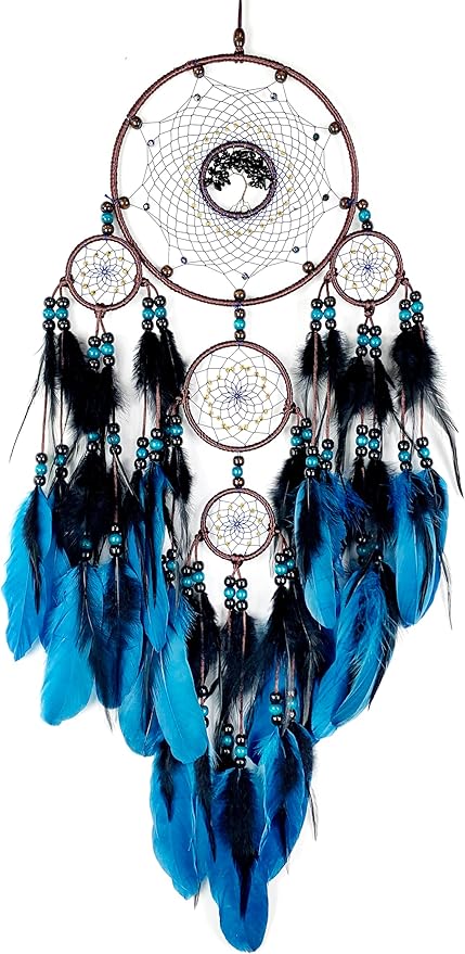 Large Dream Catchers, Boho Handmade Woven Blue and Black Dream Catcher Wall Hanging Ornament for Bedroom Living Room Adults Wedding Party Decor, Festival Blessing Gift (Blue & Black)