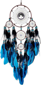Large Dream Catchers, Boho Handmade Woven Blue and Black Dream Catcher Wall Hanging Ornament for Bedroom Living Room Adults Wedding Party Decor, Festival Blessing Gift (Blue & Black)