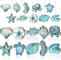 30 Pcs Summer Ocean Animals Ornaments Summer Ornaments for Tree Wooden Beach Hanging Decorations Ocean Themed Decoration with String Wooden Slices for Home Small Tree Party