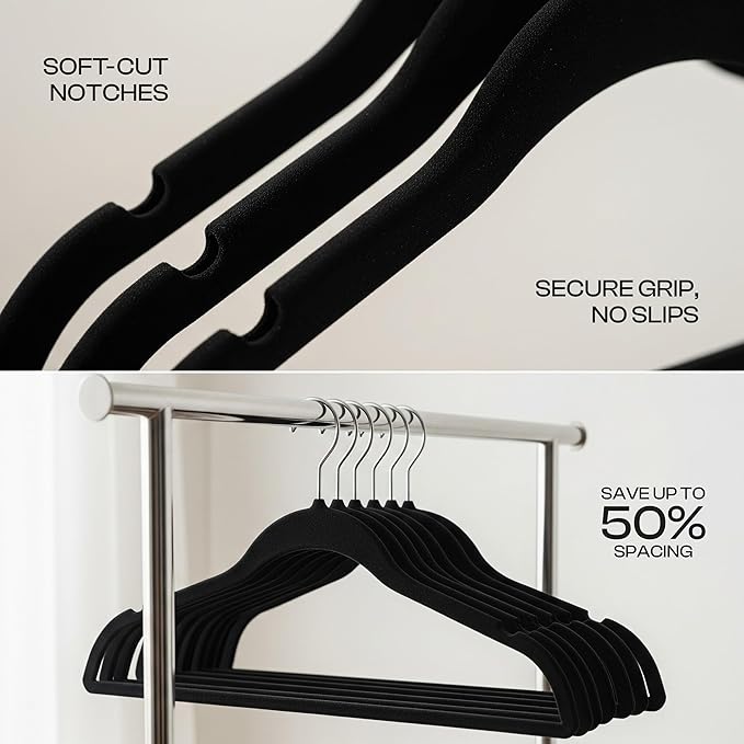 Utopia Home Velvet Hangers 30 Pack – Luxury Non-Slip Slim Pant & Coat Hangers, Strong Space-Saving Clothes Hangers with Pants Bar and 360° Swivel Hook – Black