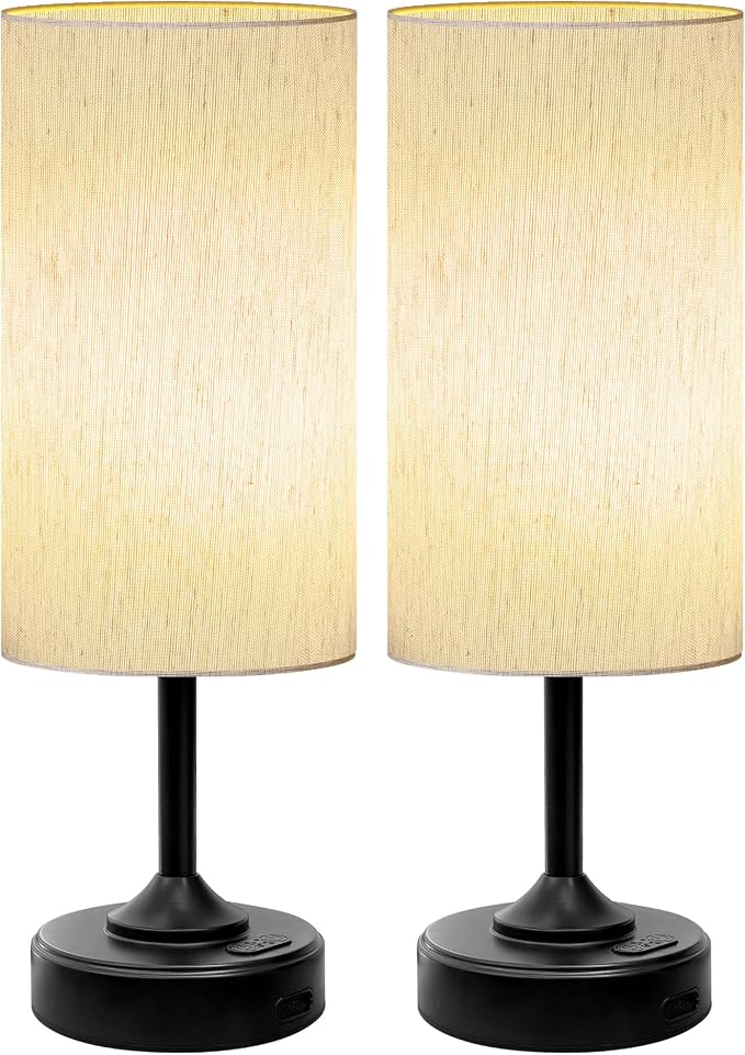 Wireless Lamp, 2-Pack, Ambient Light, Dimmable, 2700K, Timer, Touch Control, Portable, LED, Battery Operated, Rechargeable, Cordless, Desk Lamp, Kitchen Lamp, Fabric Shade, for Bedroom, Living Room