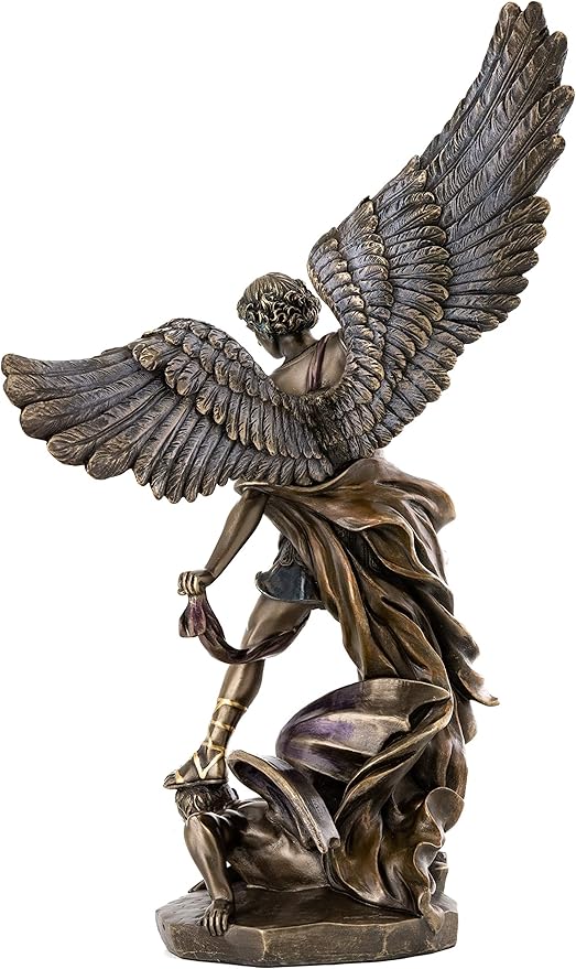 Top Collection Archangel St. Michael Statue - 14.5-Inch Saint Michael Defeating Lucifer in Religious Premium Cold-Cast Bronze Sculpture - Collectible Angel of Heaven Stepping on Demon Figurine