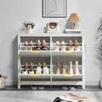 4 Flip Drawers Shoe Cabinet Storage for Entryway, Narrow Hidden Wood Shoes Organizer Cabinet Front Door Entrance Thin Free Standing Front Door Shoe Rack Storage for Entryway(White)