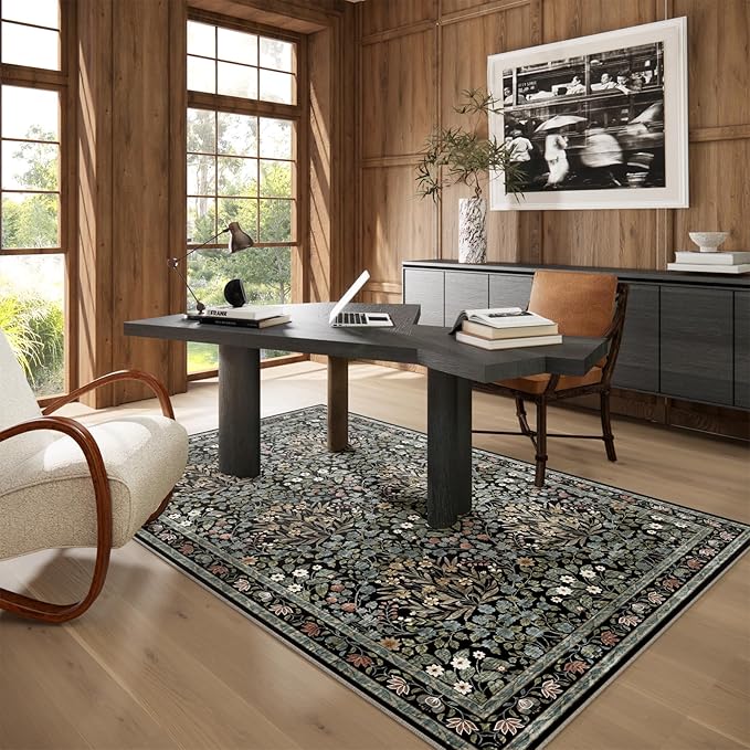 Traditional Design Vintage Floral Area Rug 4 x 6,Washable Area Rugs - Perfect for Living Room, Bedroom, Pet & Child Friendly, Nursery - Stain & Water Resistant Non-Slip, Dining Room Decor