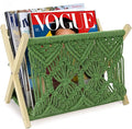 Boho Macrame Magazine Holder,Hand-Woven Magazine Rack for Home Office Desktop, Storage Basket for Letters, Magazines, Books and Newspapers (Green)
