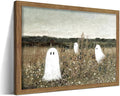Framed Vintage Halloween Wall Art, Cute Ghost Meadow Painting, Rustic Landscape Canvas Halloween Wall Decor, Aesthetic Spooky Ghost Wall Art for Living Room Bedroom Bathroom 12x16 inch