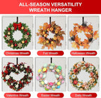2-Pack Wreath Hooks for Front Door, 12.5-20" Extendable Heavy Duty Metal Over The Door Hooks (22 lbs) for Spring Decor & Coats, Slim Damage-Free Hanger for Tall & Screen Doors, Brushed Nickel