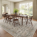 Washable 10x14 Area Rugs for Living Room, Boho Non-Slip Vintage Distress Large Rugs for Bedroom Dining Room Office, 0.3" Neutral Oriental Throw Thin Carpet, Cream/Blue/Orange/Multi