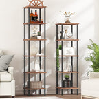 HOOBRO 6-Tier Corner Shelf, Corner Square Rack Display Shelf, Tall Storage Rack Plant Stand, Bookcase for Small Spaces, Living Room, Home Office, Kitchen, Rustic Brown and Black BF55CJ01