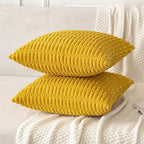 MIULEE Pack of 2 Corduroy Decorative Throw Pillow Covers 20x20 Inch Soft Boho Striped Pillow Covers Modern Farmhouse Home Decor for Summer Sofa Living Room Couch Bed Mustard Yellow
