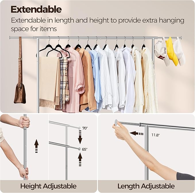 Yaheetech Rolling Clothes Rack, Clothing Racks for Hanging Clothes Portable Clothes Rack, Heavy Duty Clothes Rack with Extendable Hanging Rod,Chromed, Silver