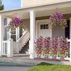 Homsunny Artificial Hanging Fake Flowers with Basket Plants for Outdoor Spring and Summer Decoration, Faux Silk Flower UV Resistant Morning Glory for Home Porch Patio Garden Balcony Yard Look Real