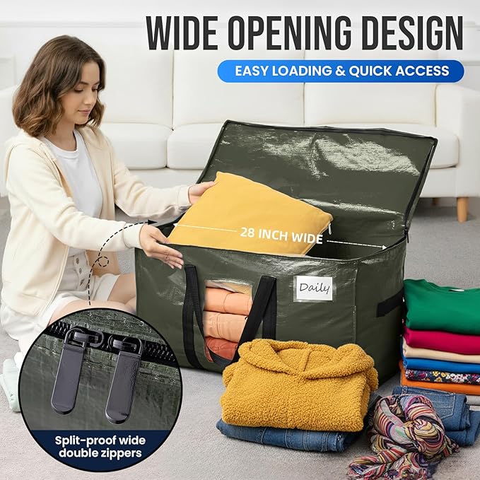 TAILI 6 Pack Green Extra Large Moving Bags, Heavy Duty Totes with Visible Window, Wrap Around Handles, Space-Saving Storage, Alternative to Moving Boxes