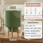 Buruis 2-Tier Table Lamp with Pleated Fabric Shade, Natural Rubber Wood Stand, UL Listed, 10'' Elegant Retro Mid-Century Bedside Lamp for Bedroom, Living Room, Bookshelf, Bulb Not Included, Green