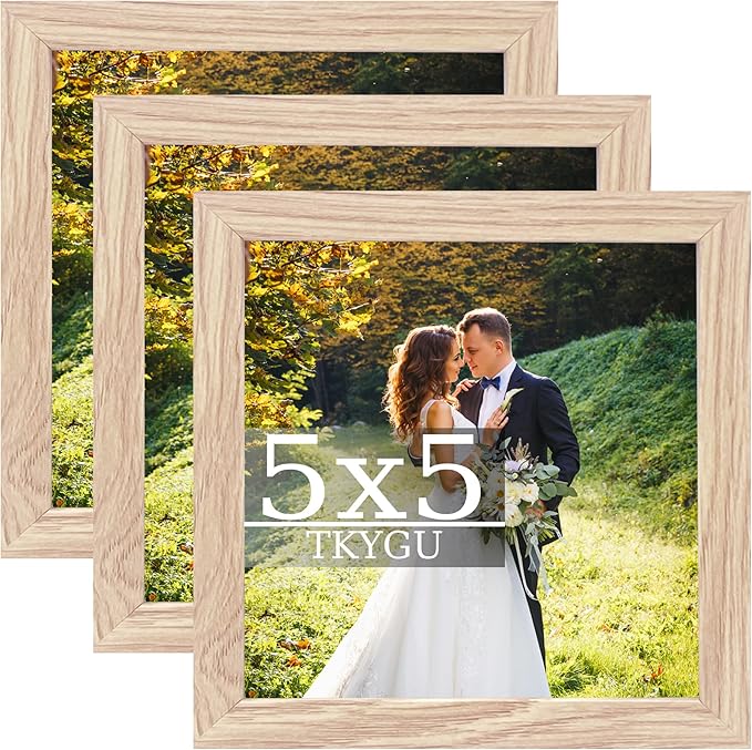 5x5 composite wood Picture Frame Set of 3, Real Glass for Rustic Natural 5x5in Poster Frames- Art Frame, Wall Hanging-Tabletop Display Gallery Family Wedding Memorial Pic Frame Best Gift