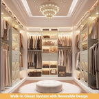 Small Closet System - 5FT Closet Organizer System with Wooden Drawers, 60 Inches Walk In Closet System With 5 Hanging Rods, Can Fit 1.58 to 6.8 FT with Reversible Hanging Shelving, Greige Oak