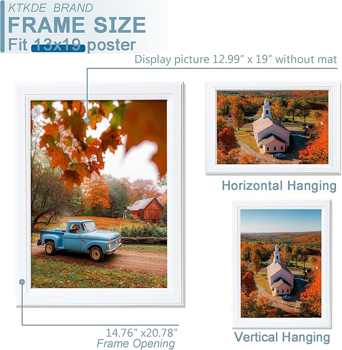 KTKDE 13x19 Picture Frame Set of 5,White Wooden frames, Vertical & Horizontal Wall Hanging for Wall Display,Studio Gallery Photo Frame for Photos, Posters & Art Prints