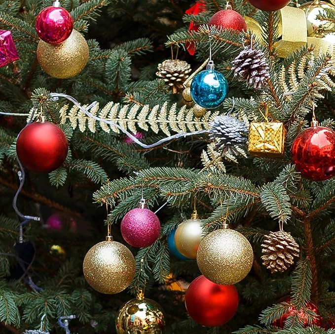 Emopeak 12Pcs Christmas Balls Ornaments for Xmas Christmas Tree - 4 Style Shatterproof Christmas Tree Decorations Hanging Ball for Holiday Wedding Party Decoration