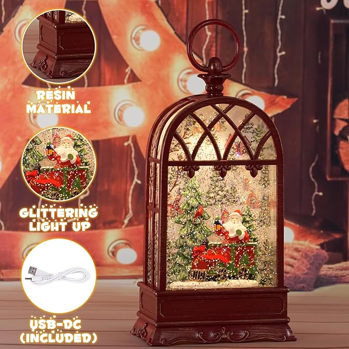 Snow Globe Christmas with Santa Claus, Lighted Christmas Snow Globes with Timer, Swirling Musical Glittering Snow Globes Lantern for Christmas Decoration(Santa Claus)