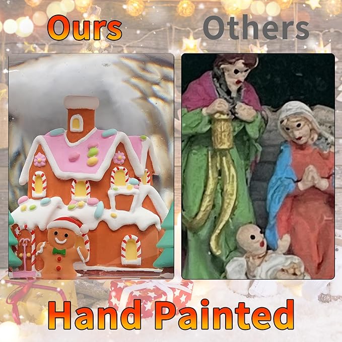 Christmas Snow Globes, Gingerbread House Musical Snow Globe Light up Swirling Glitter Snow Globe Pink Lantern with Timer, USB & Battery Operated Candy Cottage and Gingerbread Man Christmas Home Decor