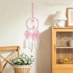 Framendino, Pink Butterflies Dream Catcher with Colorful Feather for Wall Decoration
