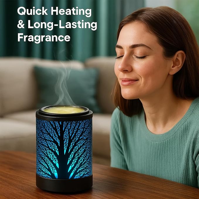 MeplLivs Wax Melt Warmer 2-in-1 Candle Wax Warmer with Timer-PTC Heating Plate with 7 Colors LED Changing Light Reusable Silicone Fragrance Warmer for Home Office Gifts & Decor