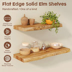 fuqing Live Edge Floating Shelves for Wall 48 inch, 8 Inch Deep Solid Elm Wood Floating Wall Shelves - Rustic Wooden Shelves with Invisible Brackets for Living Room Bedroom Kitchen, 1 Pack, Natural