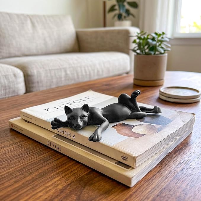 Black Cat Resin Statue - Relaxing Lying Down Pose Cute Sleeping Kitten Black Cat Figurine for Home Decor Minimalist Animal Statues for Bookshelf, Living Room, Bedroom, Office Desk Decor