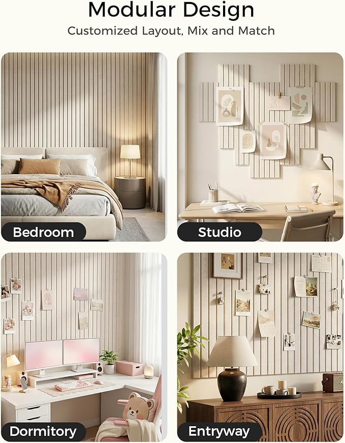 Aothia 12-Pack Felt Bulletin Board Tiles 48"x36", Modular Pin Board for Smooth Walls, Cork Board Alternative for Notes & Photos, 0.35" Thick, 70 Adhesive Tabs & 40 Pins, Oatmeal