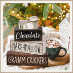 Moucuny 4 Pcs Christmas Table Decoration Wooden Marshmallow Chocolate Christmas Tiered Tray Decor Xmas Centerpiece Decorative Hot Cocoa Marshmallow Block Signs Gift Winter Decoration for Home Kitchen