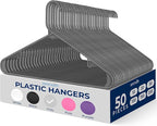 SereneLife 50 Pack Plastic Hangers, Non-Slip, Space-Saving Closet Organizers, Durable and Strong for Shirts, Sweaters, Hoodies, Kids Clothes & Dresses, Ultra-Thin, Lightweight