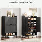 ONBRILL Shoe Cabinet with Cross Molding Doors, 6-Tier Shoe Storage Cabinet with 3 Adjustable Shelves and Metal Legs, 45'' Tall Shoes Rack Organizer Cabinet for Entryway, Front Door, Black
