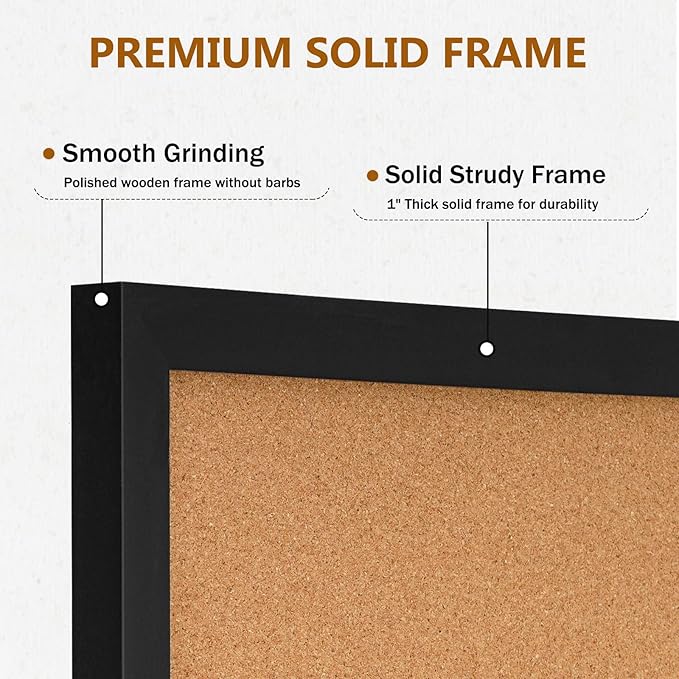 DOLLAR BOSS Cork Board for Wall 36" x 24" Bulletin Board for Wall with Black Wood Frame, Picture Display Pin Broad Vision Board for Office Home School Room Decorative Hanging 10 Pushpins