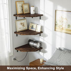 Alsonerbay Corner Shelf Wall Mount, Set of 3 Floating Corner Shelves with Cord Hole, Rustic Wood Shelves for TV, Speaker, Cable Box, Game Console for Bedroom, Kitchen, Living Room Carbonized Black