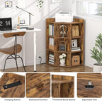 Aheaplus Corner Cabinet, Corner Storage with USB Ports and Outlets, Corners Cube Toy Storage for Small Space, Wooden Corners Bookshelf with 9 Cubes for Playroom, Bedroom, Living Room, Rustic Brown