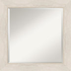 Amanti Art White Wall Mirror 25x25 Hardwood White Wash Square Bathroom Mirror for Wall Decor Living Room, Medium Country Rustic Wood Frame, Hangs Horizonally and Vertically, Bathroom Decor, Beveled