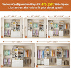 Closet System with 6 Drawers, 5-14FT Custom Closet Organizer System with 8 Expandable Hanging Rods&Adjustable Shelves, Modular Wood Closet Systems Tower for Walk in Closet Storage, 2 Sets, White