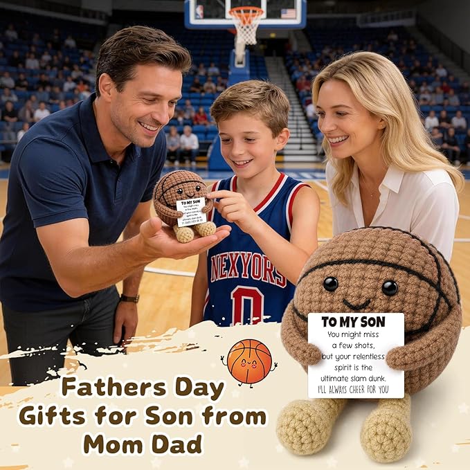 Son Gifts from Mom Dad,Graduation Gift for Him Son 2026,Inspirational Crochet Basketball Desk Decor,Year Old Boy Birthday Gifts for Adult Step Bonus Son in Law, Motivational Sports Shelf Sitter