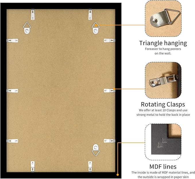 12x18 Picture Frame 3 Pack - Black Poster Frame Display Pictures 11x17 with Mat or 12 x 18 Without Mat for Wall Hanging Horizontal and Vertical