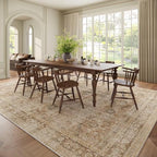 Washable 10x14 Area Rugs for Living Room, Boho Non-Slip Vintage Distress Large Rugs for Bedroom Dining Room Office, 0.3" Neutral Oriental Throw Thin Carpet, Brown/White/Multi