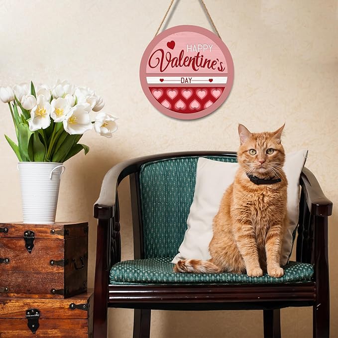 Happy Valentine's Day Welcome Door Sign 12”x12” Valentines Day Decorations Door Hanger Rustic Wooden Hanging Wall Plaque Sign Valentine Wreaths for Front Door Porch Farmhouse Housewarming