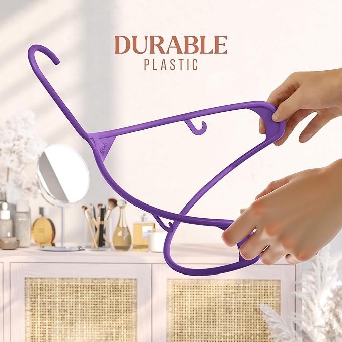 Plastic Hangers 50 Pack Purple - Clothes Hangers - Makes The Perfect Coat Hanger and General Space Saving Clothes Hangers for Closet - Percheros Ganchos para Colgar Ropa Hangars