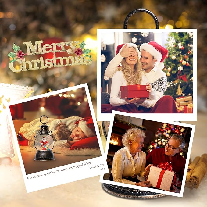 Christmas Snow Globes Lantern, Christmas Table Decorations with 8 Songs, 6H Timer, Battery & USB Powered Glitter Christmas Music Box Home Decor