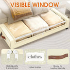 Under Bed Storage with Wheels 3Pack Underbed Storage with Clear Window&Label Under Bed Drawers Large Capacity Rolling Under Bed Storage for Clothes,Shoes, Blankets (Beige)