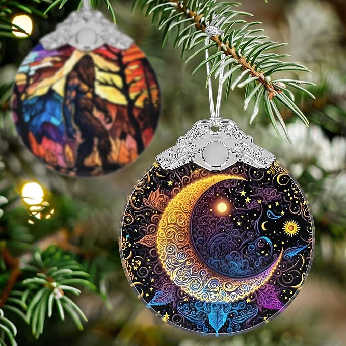 Stained Glass Ornaments - Sun and Moon Christmas Ornaments - Christmas Decorations for Tree - Holiday Present Ideas - Gift Exchange
