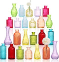 24 Pack Colorful Glass Bud Vase Set, Small Colored Vintage Vases for Centerpieces, Decorative Flower Vases for Wedding Home Table Decor